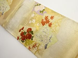 アンティーク　破れ色紙に万寿菊・枝梅・紅葉模様織り出し袋帯（材料）